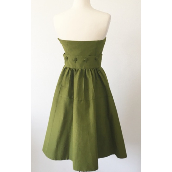 Women's Maeve Anthropologie Green Button Dress Silk Blend Size 4P - Picture 2 of 8